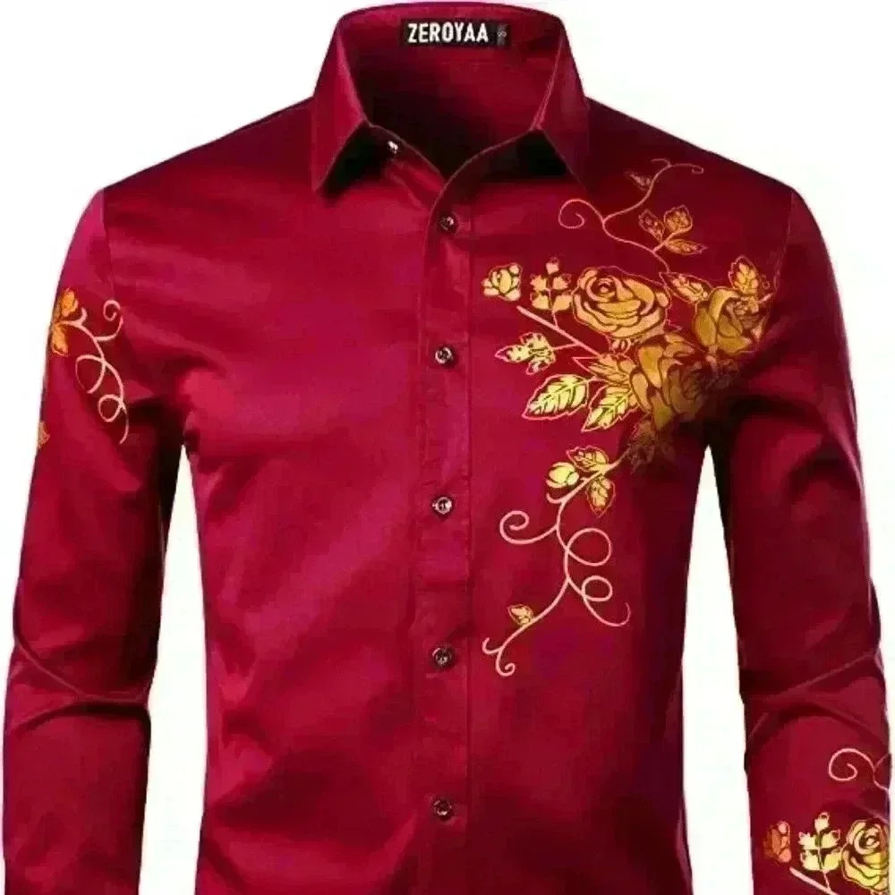 FLORAL Printed Slim Fit Long Sleeve Button Up Party Dress Shirts​